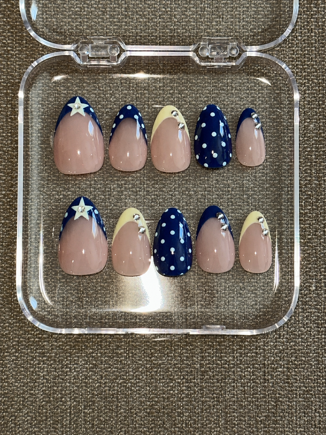 Yellow and Navy Star Nails