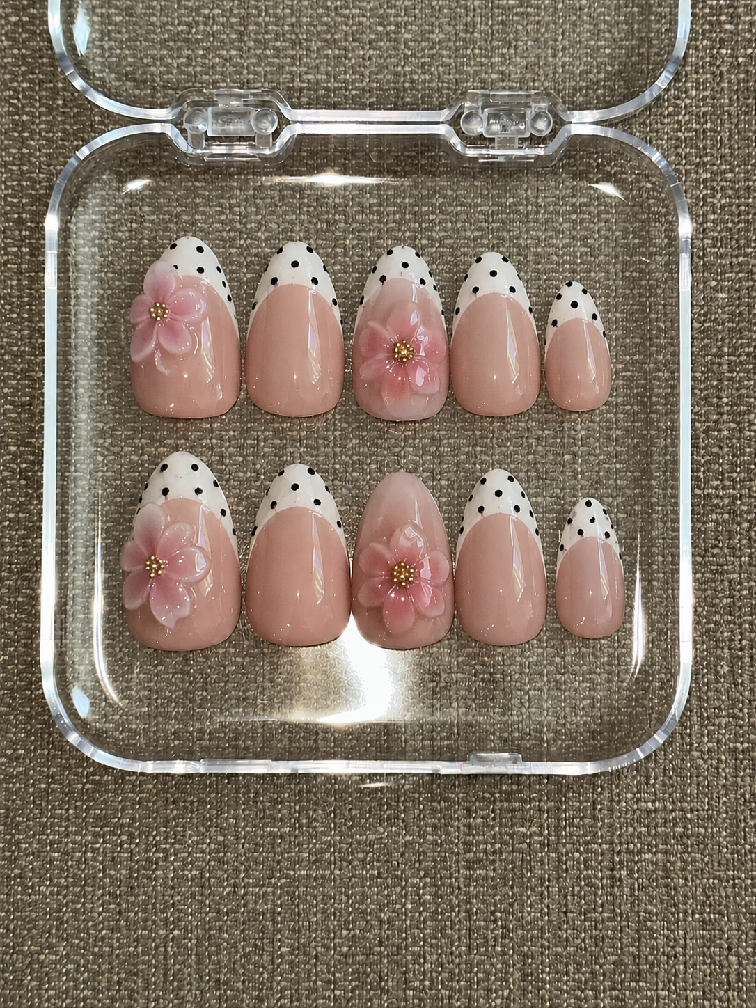 Poka Dot French Tip & 3D Flowers